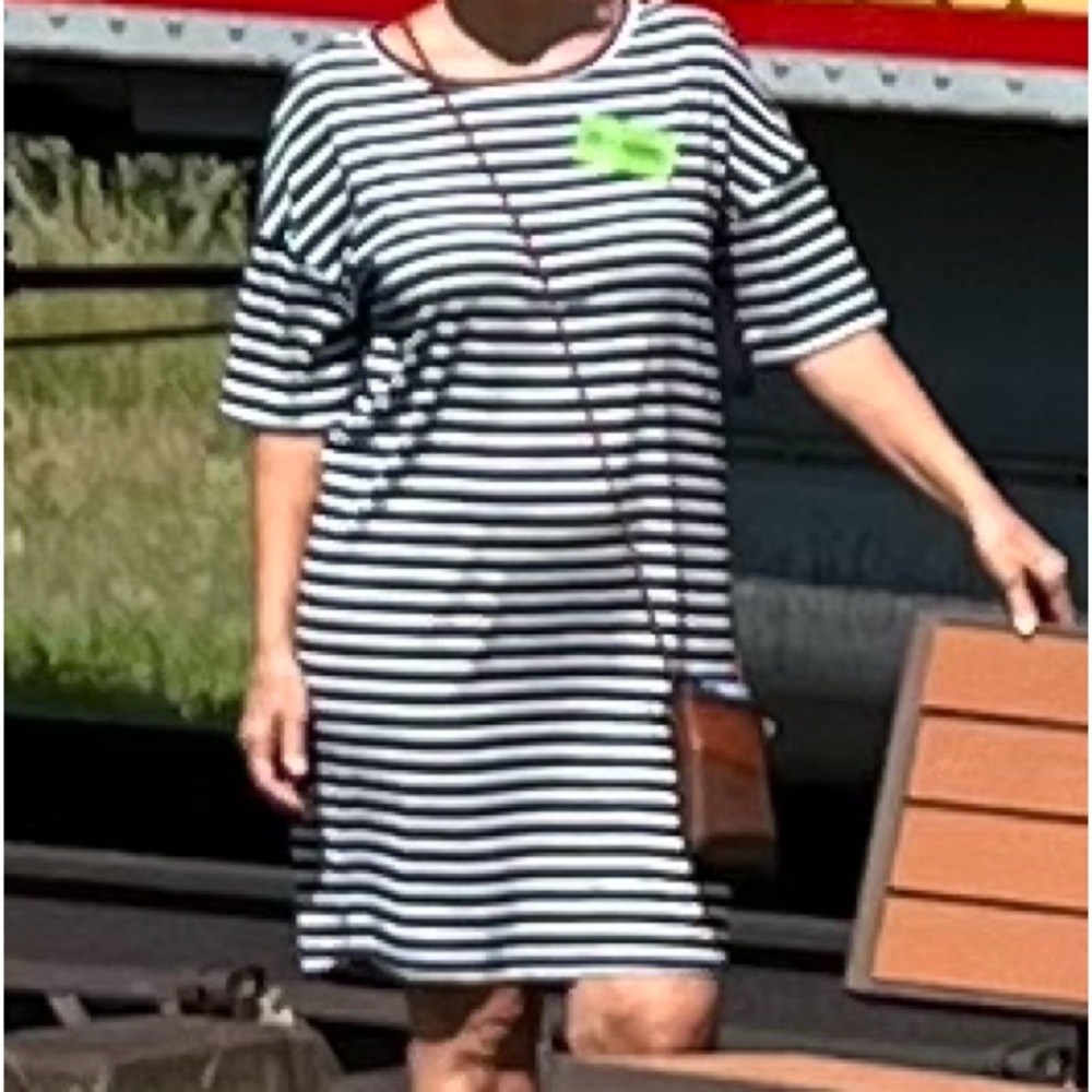 *3 for $10* Relaxed fit blue and white striped knit dress